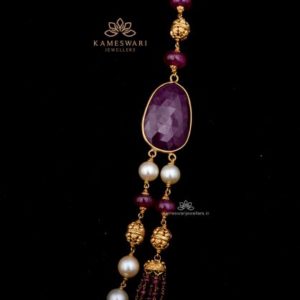 Layered chain with Ruby and Pearls