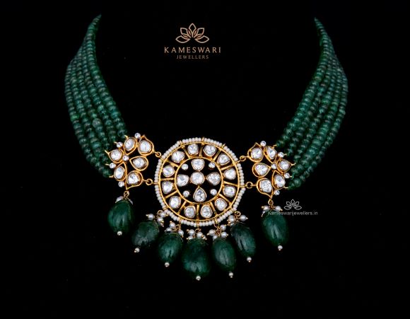 Royal Emerald Beeds Necklace Kameswari Jewellers