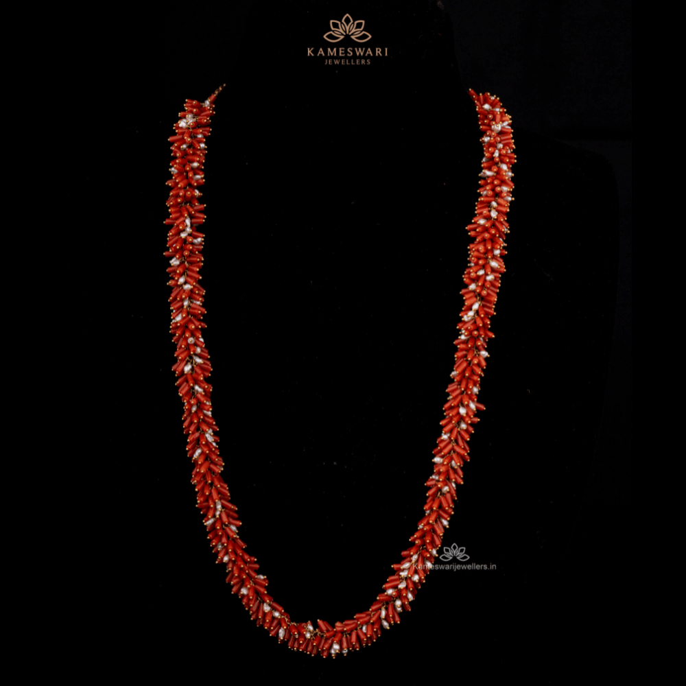 Coral beads embedded Chain Kameswari Jewellers