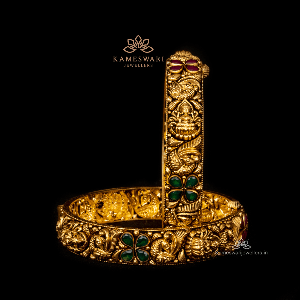 Antique Bangles with Lakshmi Devi and Peacock Antique Bangles with Lakshmi Devi and Peacock