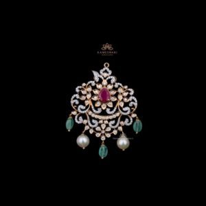 Diamond Pendant with Emerald Beeds