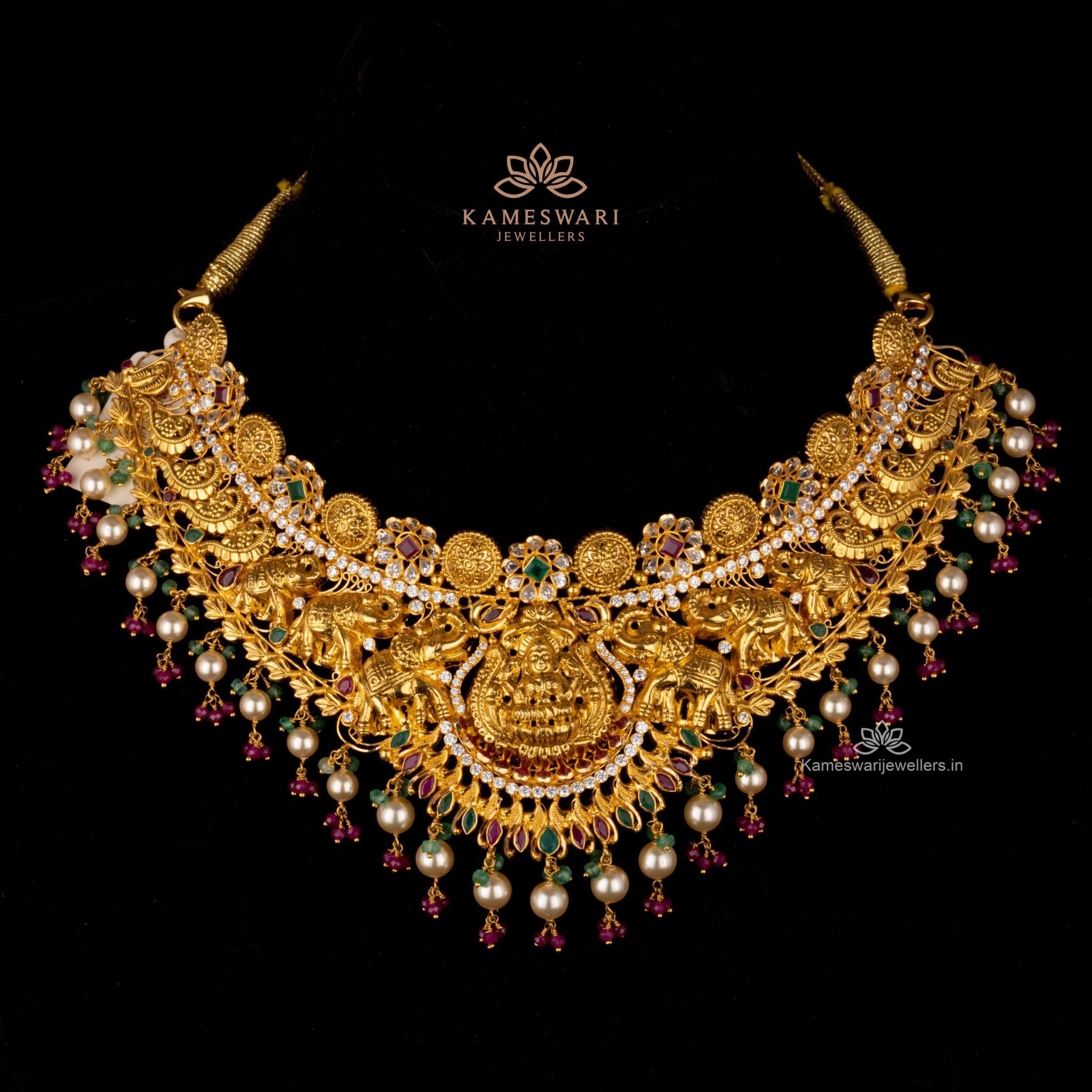 Pachi Ruby Emerald Gaja Lakshmi Necklace Pachi Ruby Emerald Gaja Lakshmi Necklace