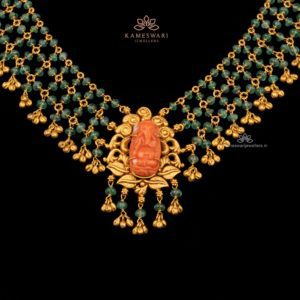 Jaali Style Emerald and Coral Ganesh Necklace