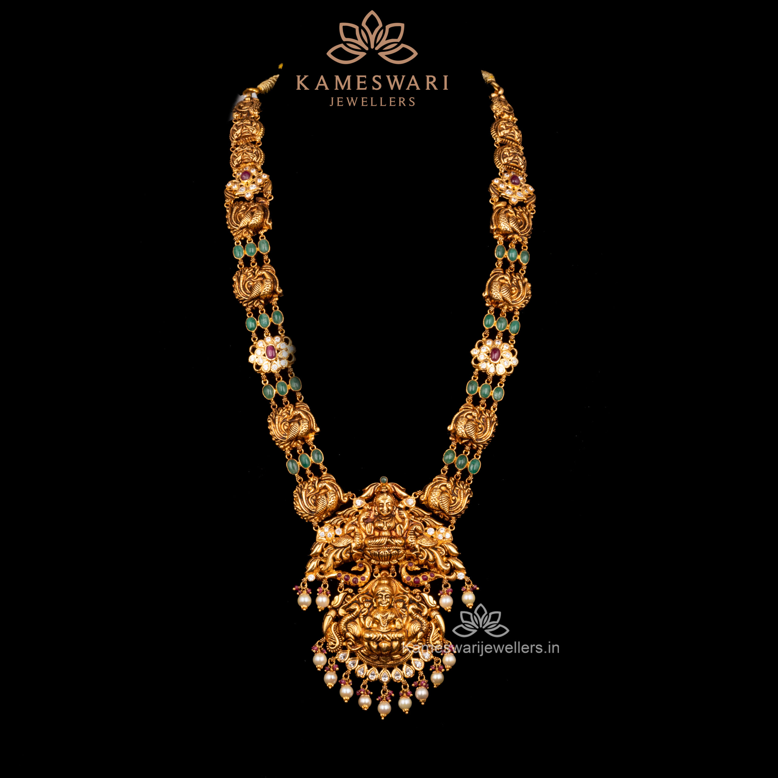 Pachi Haram with Goddess Motif and Peacock Accents Pachi Haram with Goddess Motif and Peacock Accents