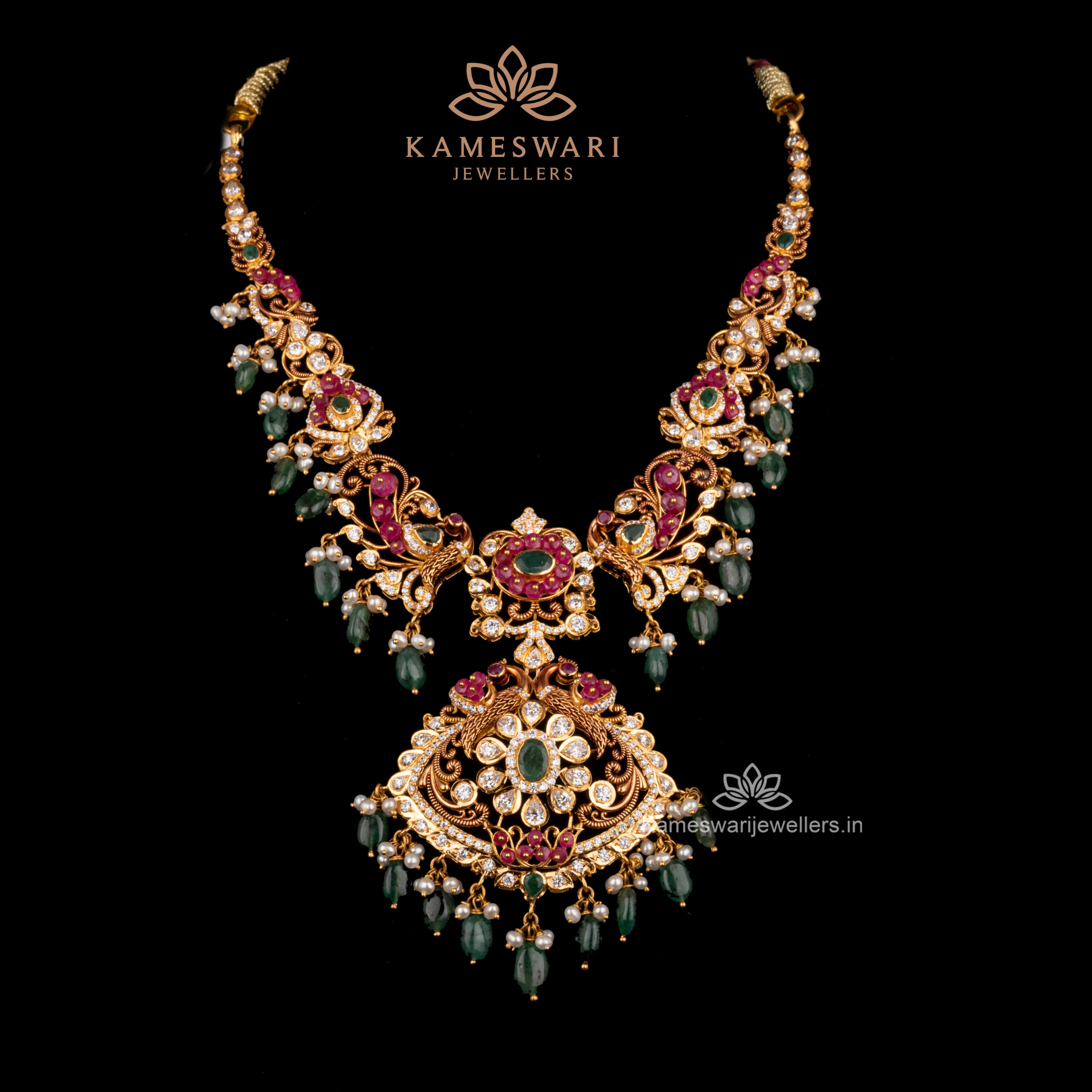 Pachi Ruby Emerald Necklace | Kameswari Jewellers Pachi Ruby Emerald Necklace | Kameswari Jewellers