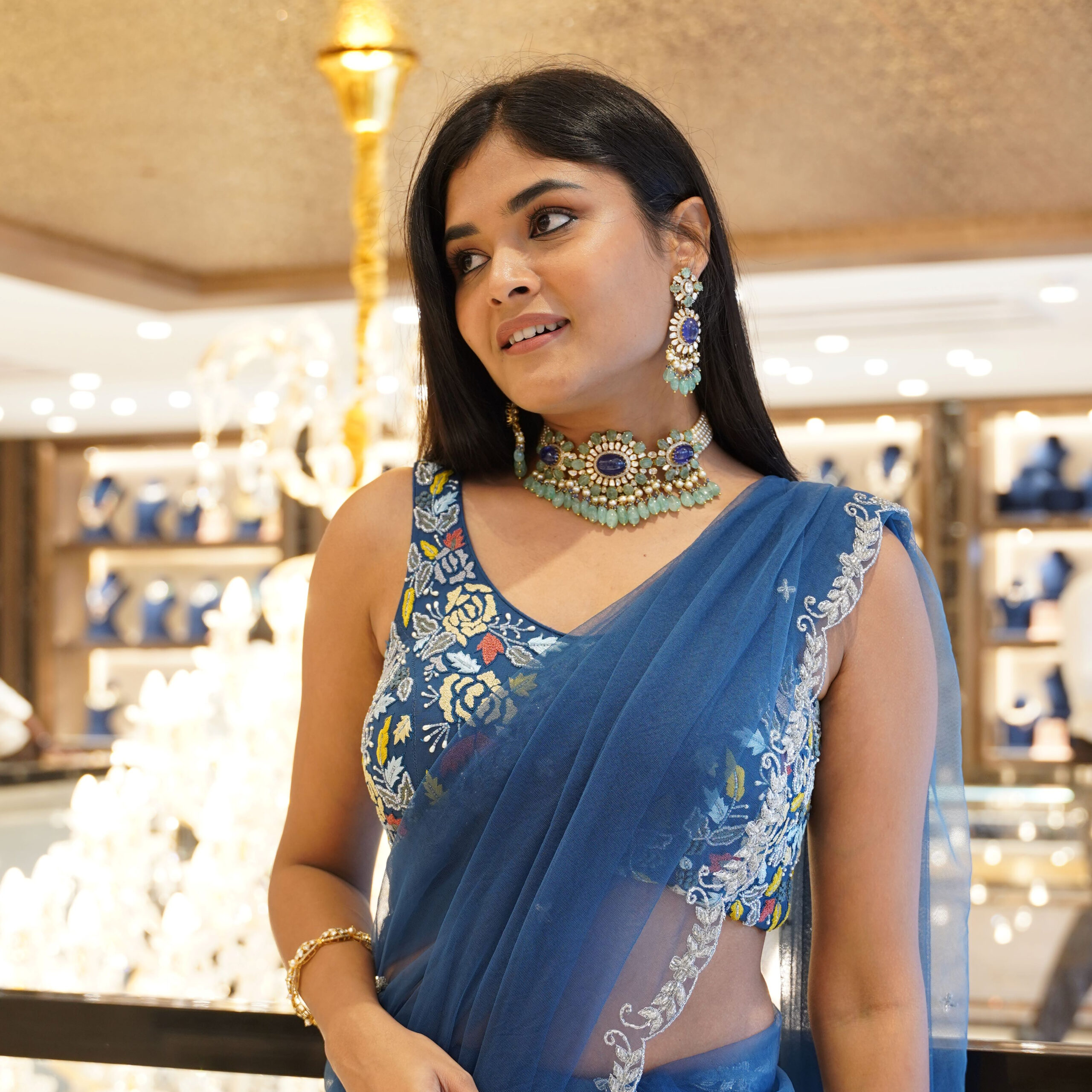 Tanzanite and Polki Necklace Set | Kameswari Jewellers Tanzanite and Polki Necklace Set | Kameswari Jewellers