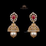Ruby Pearl Jhumka Earrings with Gold Finish