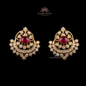 Diamond Jhumkas with Ruby & CZ Floral Design