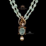 Double Layer Beeds Necklace with Emerald Pendant