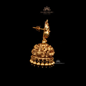 Peacock Gold Jhumkas with Antique Temple Design