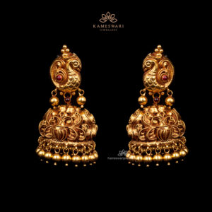 Peacock Gold Jhumkas with Antique Temple Design