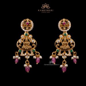 Floral Lakshmi Earrings with Ruby Drops