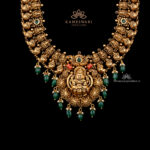 Temple Lakshmi Gold Haram with Green Stone Drops