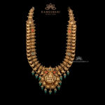 Temple Lakshmi Gold Haram with Green Stone Drops
