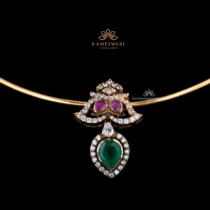 Simple Cz & Pachi necklace with emerald stone.