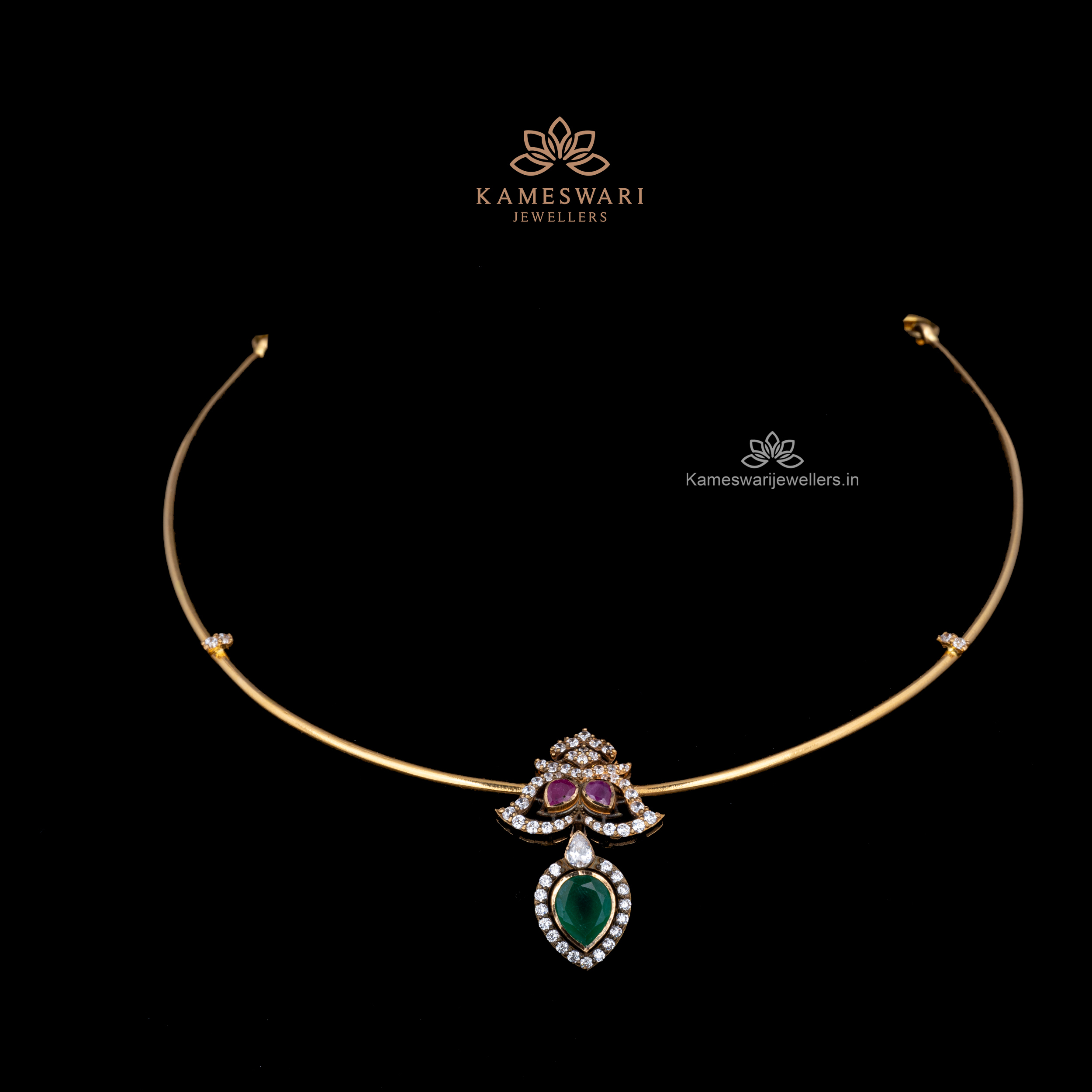 Simple Cz & Pachi necklace with emerald stone. Simple Cz & Pachi necklace with emerald stone.