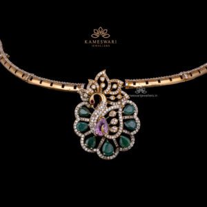Peacock Motif Gold Necklace - Kameswari Jewellers