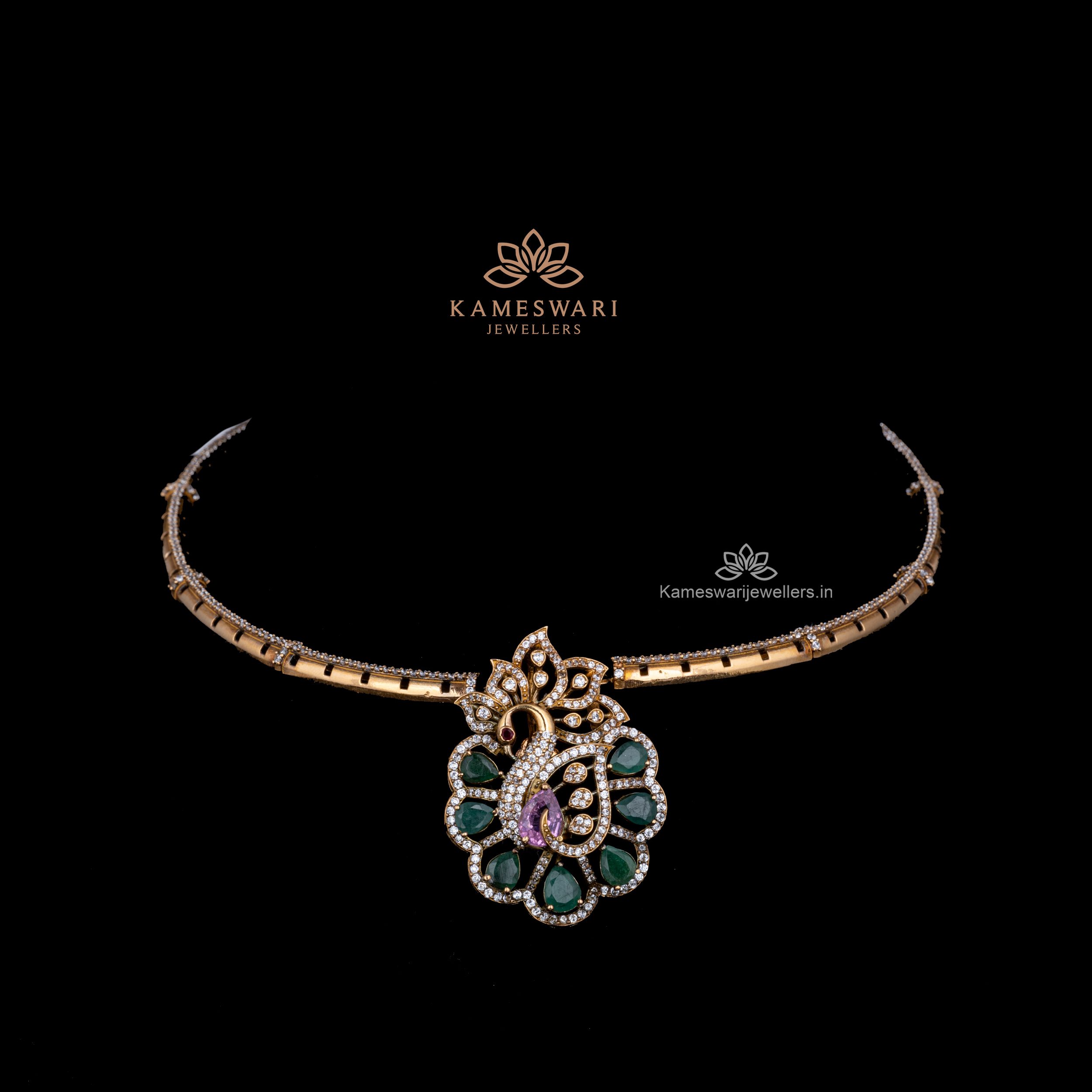 Peacock Motif Gold Necklace - Kameswari Jewellers Peacock Motif Gold Necklace - Kameswari Jewellers