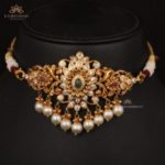 Diamond Pendant with Hanging Emeralds Beads