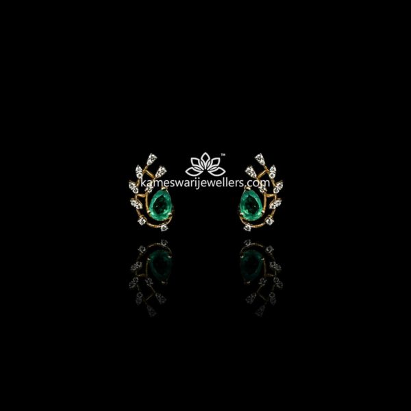 Ariana Emerald Green & Diamond Stud Earrings