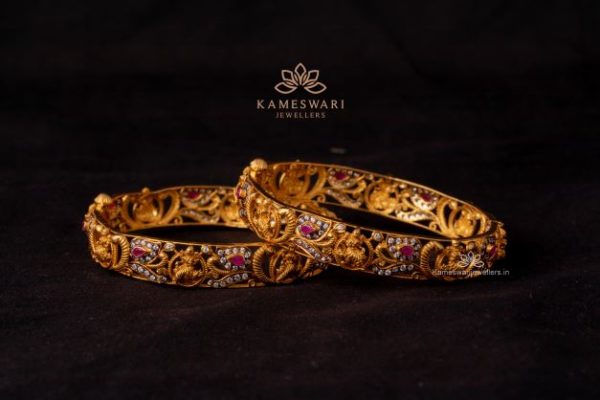 Antique Bangle with CZ and Ruby Stones