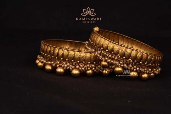 Antique Bangles with Micro Pearls and Gold Balls