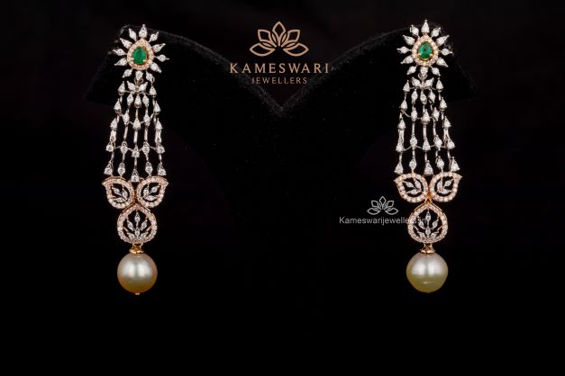 Diamond jhumkas by Navrathan Jewellers - Jewellery Designs