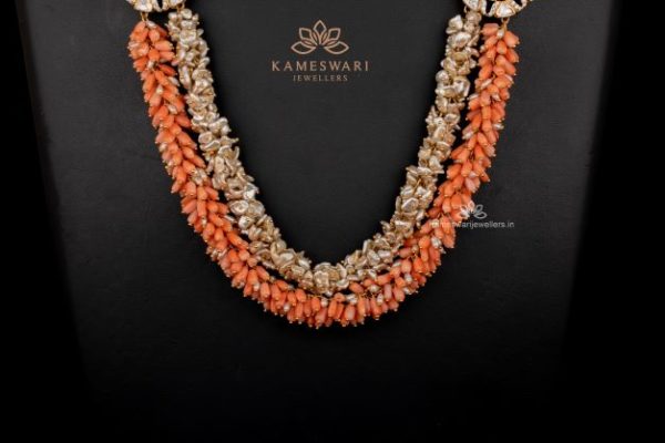 Dazzling Coral and Pearl layered Haram