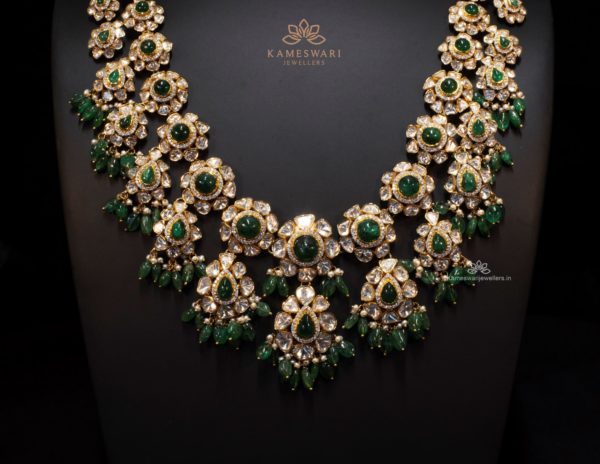 Polki Haram with Highlighting Emerald Beads