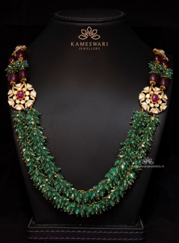 Uevashi Emerald Beads Layered Haram