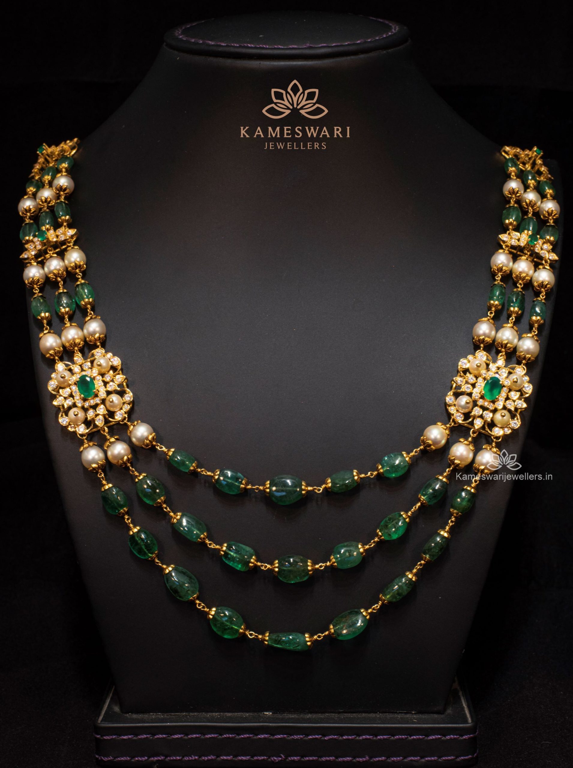 Green kundan, pearls, natural stones, faux emerald necklaces - DUGRAN BY  DUGRISTYLE - 3999440