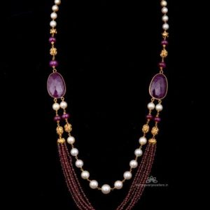 Layered chain with Ruby and Pearls