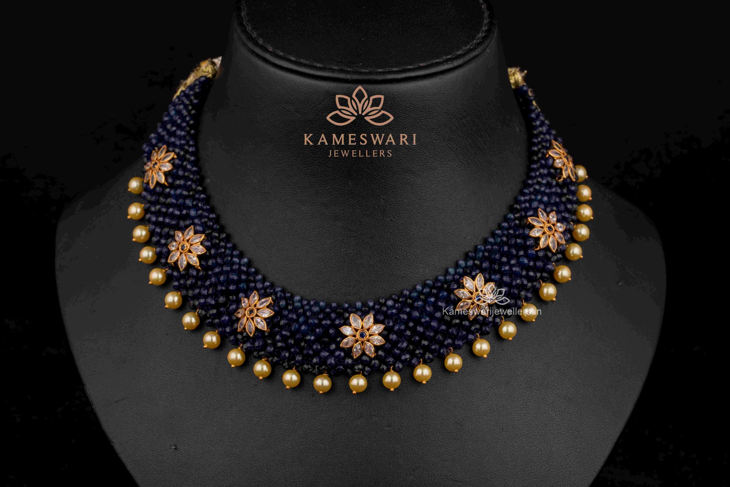 Premium Quality Green,Blue Stones With Golden Chain 13 Kemp Balls,Design  Gold Finish Necklace Set Buy Online