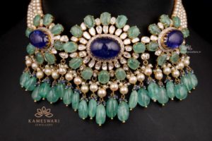 Tanzanite and Polki Necklace Set | Kameswari Jewellers