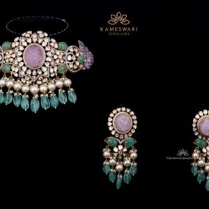 Morganites Necklace with Earrings | Kameswari Jewellers