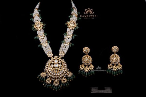 POlki and Beeds Haram with Earrings | Kameswari Jewellers