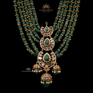 Polki Haram with embedded Emeralds and pearls
