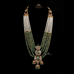 Polki Haram with embedded Emeralds and pearls