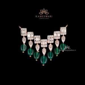 Diamond Pendant with Hanging Emeralds Beads