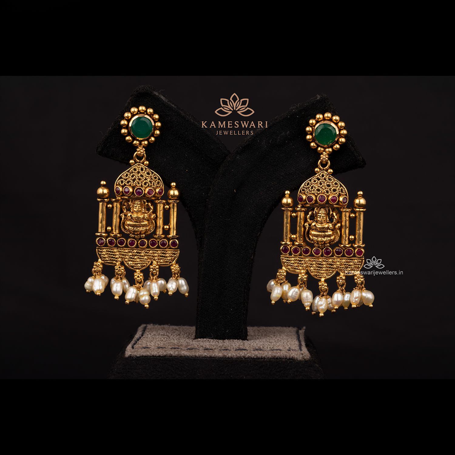 Exquisitely Designed Lakshmi Earrings - South India Jewels