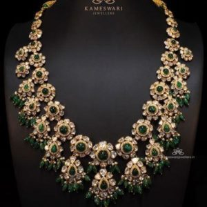 Polki Haram with Highlighting Emerald Beads