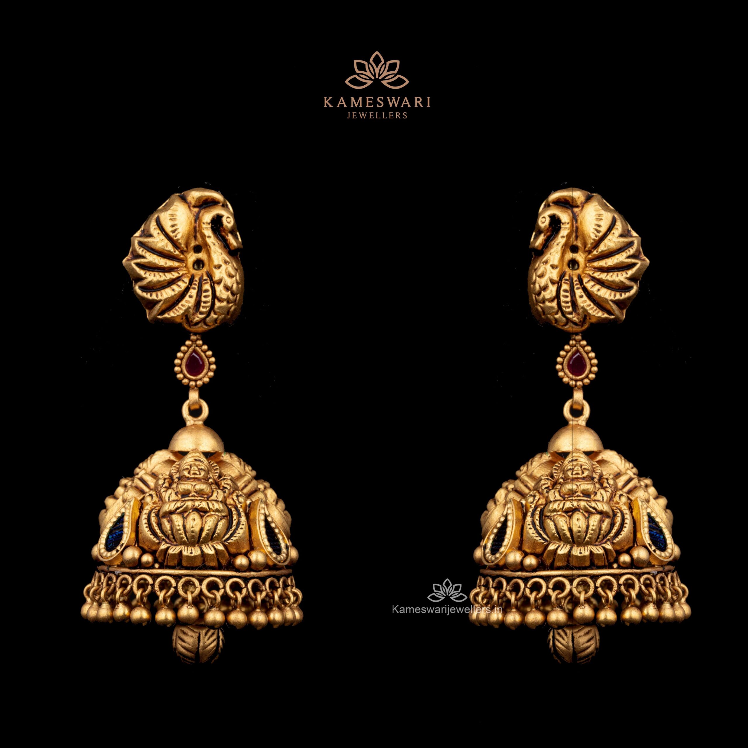 Navrathan Jewellers - A temple jewellery design that is so incredibly made.  With charming colours, a perfect pair for your ensemble. We are open from  10 am to 8 pm And adhering