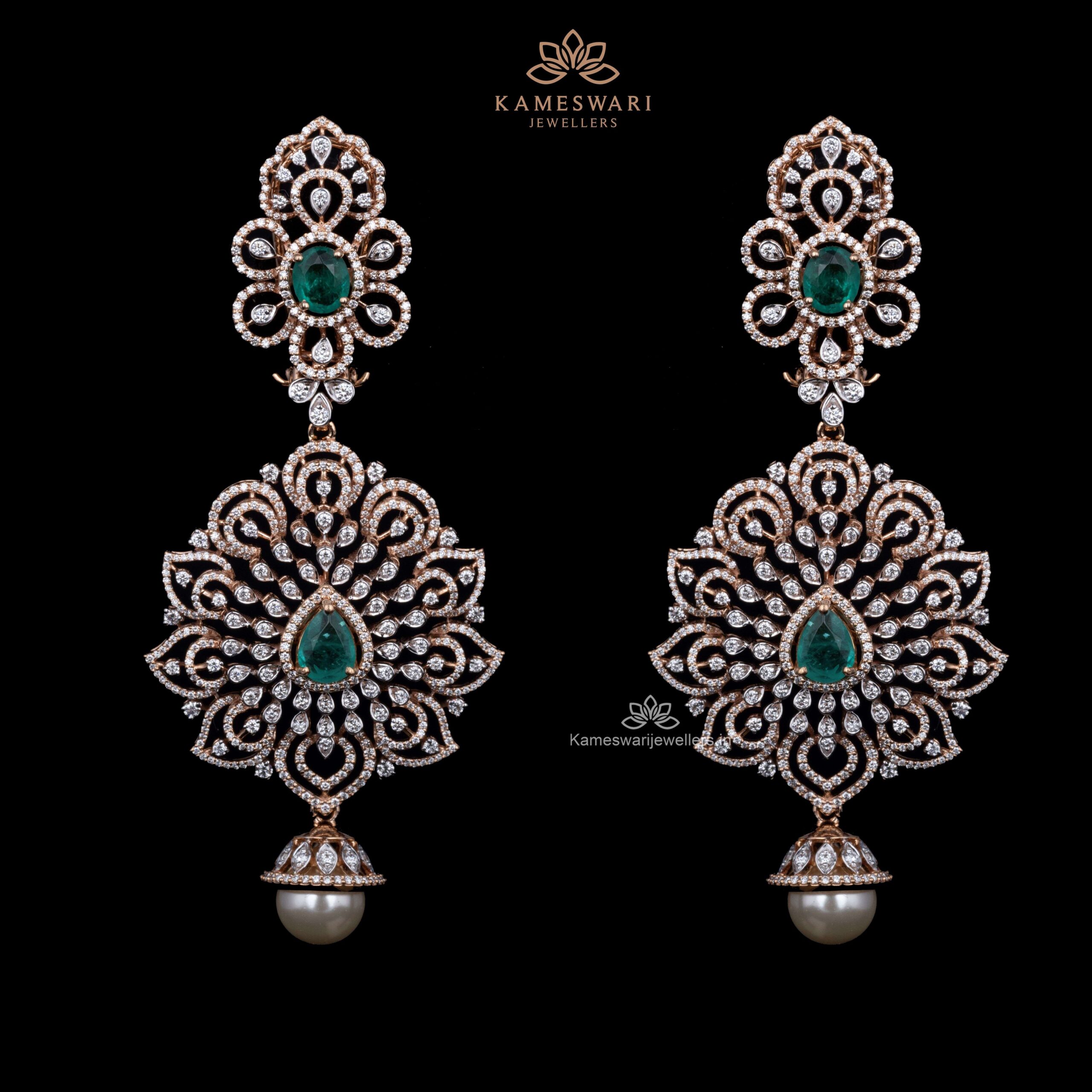 Buy Earrings Online | 3-in1 Diamond Jhumkis from Kameswari Jewellers |  Bridal diamond jewellery, Diamond jewelry earrings, Jewelry design earrings