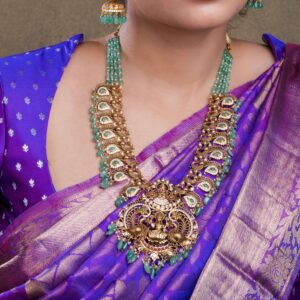 Antique Lakshmi Haram with emerald beads