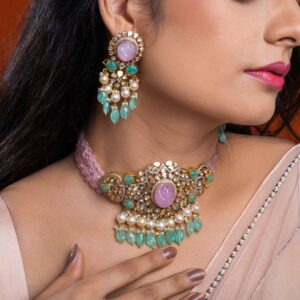 Morganites Necklace with Earrings | Kameswari Jewellers