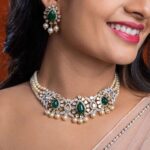 Polki Necklace and earrings with Pearls Droplets | Kameswari Jewellers