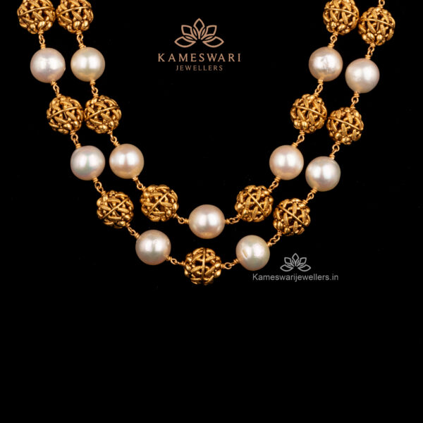 Elegant Pearl & Gold Harmony Necklace | Kameswari jewellers