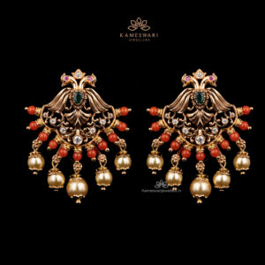 CZ cluster earrings with intricate design and pearl embellishments | KAMESWARI JEWELLERS |