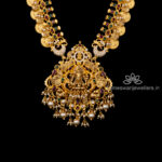 Elegant Pachi Kasu Haram with Goddess Motif and Pearl Droplets | Kameswari Jewellers