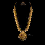 Elegant Pachi Kasu Haram with Goddess Motif and Pearl Droplets | Kameswari Jewellers